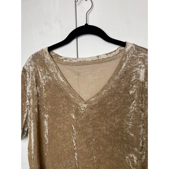 Womens Dazy Crushed Velvet Top Sz L Whimsical Holiday Short Sleeve Gold T Shirt - Picture 3 of 12